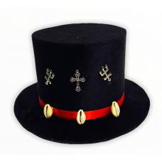 Cartola Alta Aveludada Preta Com Faixa Vermelha (Mod.7)